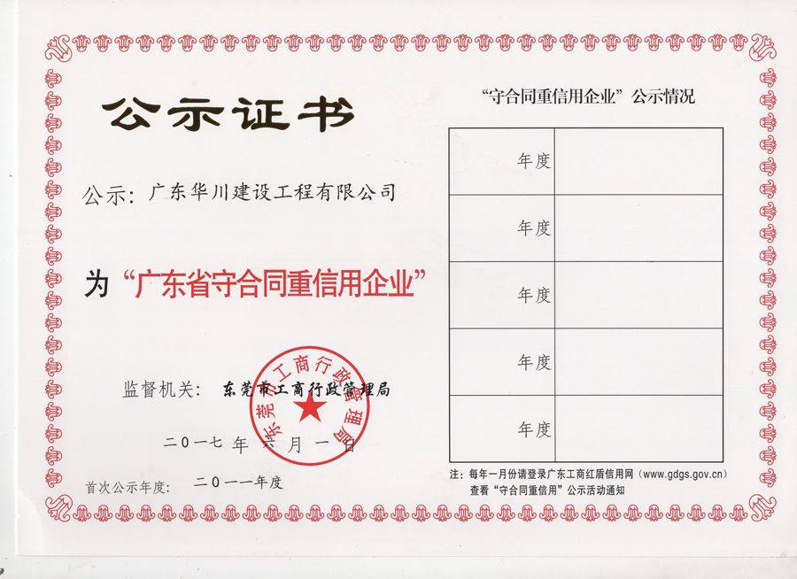 2016年度公示证书